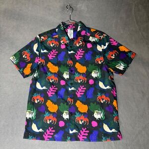Disney Parks Sea Life Button Up Shirt Mens XS Black Organic Cotton Crab Fish